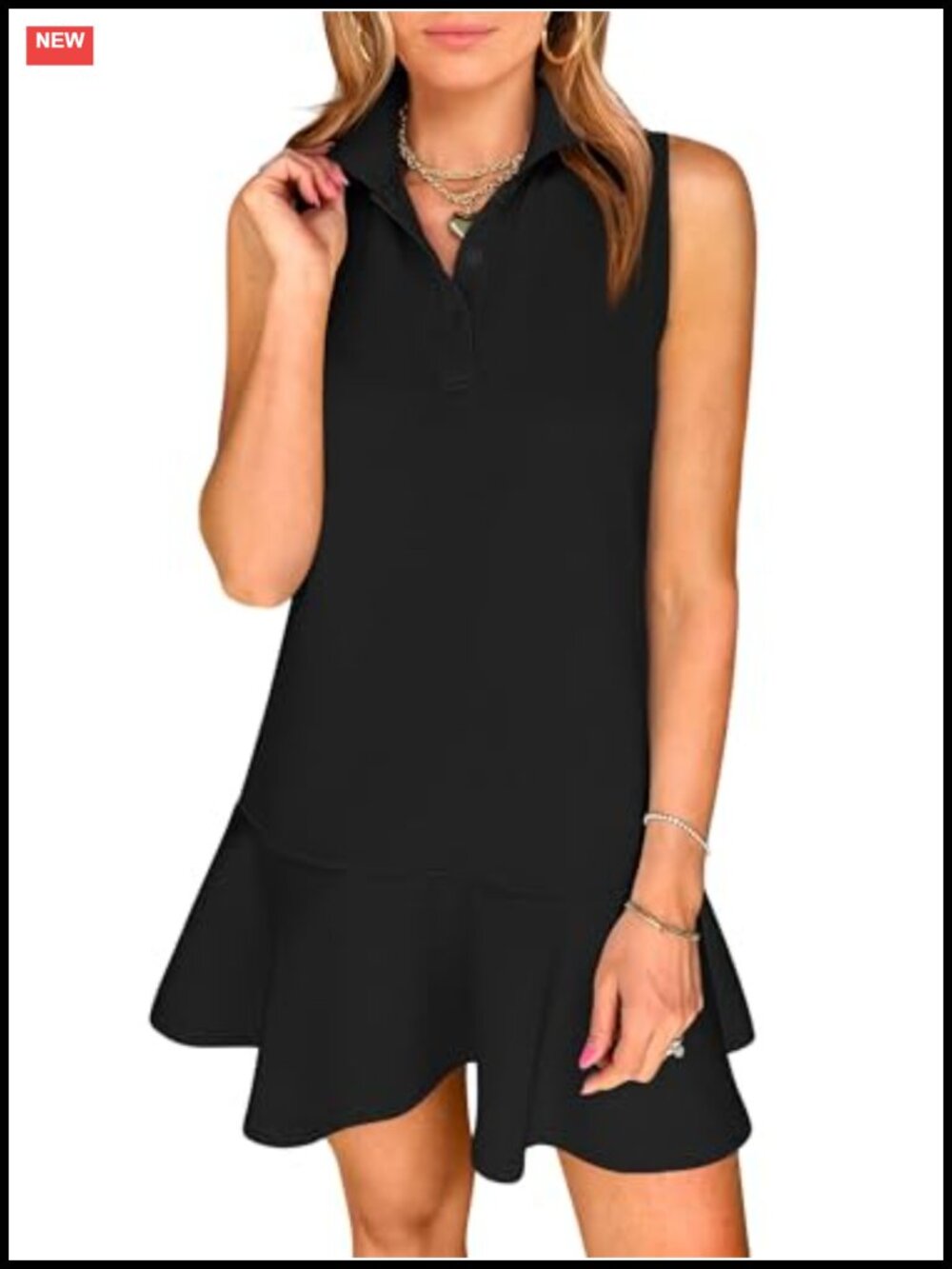 Sleeveless Polo Collared Mini Dress Polyester Rayon Elastane